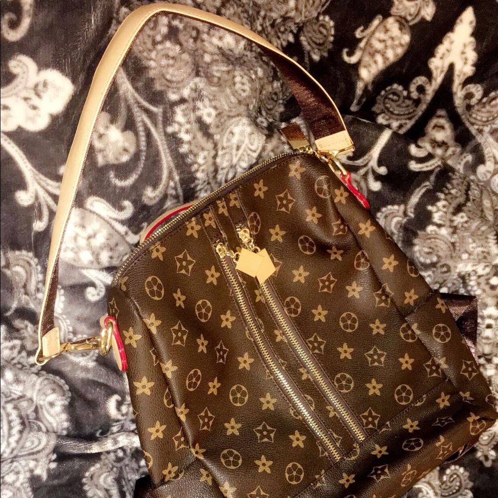 Backpack purse brown and gold